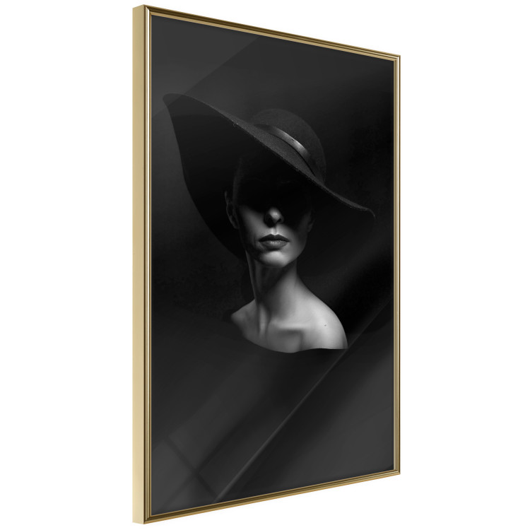 Poster Mysterious Woman - black and white portrait of a woman with a large hat 123482 additionalImage 12