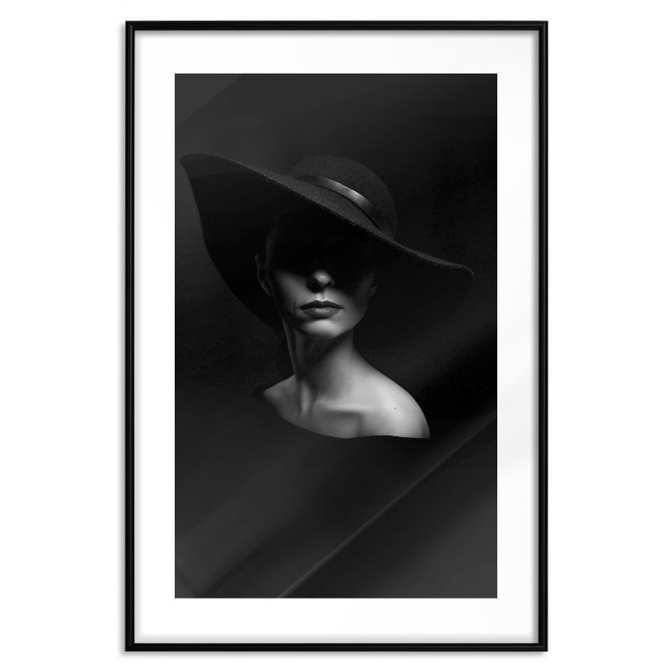 Poster Mysterious Woman - black and white portrait of a woman with a large hat 123482 additionalImage 15
