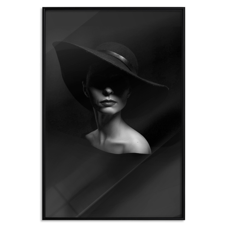 Poster Mysterious Woman - black and white portrait of a woman with a large hat 123482 additionalImage 18