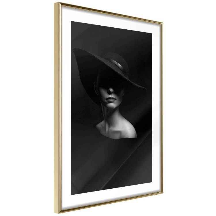 Poster Mysterious Woman - black and white portrait of a woman with a large hat 123482 additionalImage 6