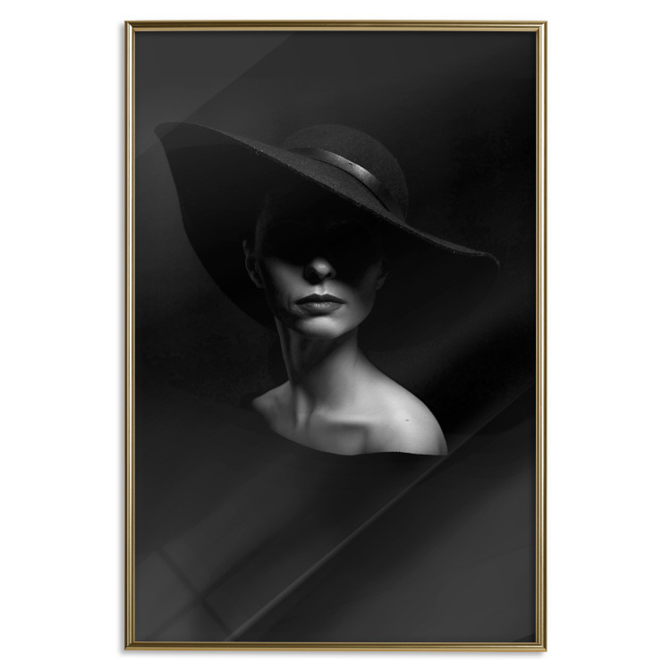 Poster Mysterious Woman - black and white portrait of a woman with a large hat 123482 additionalImage 16