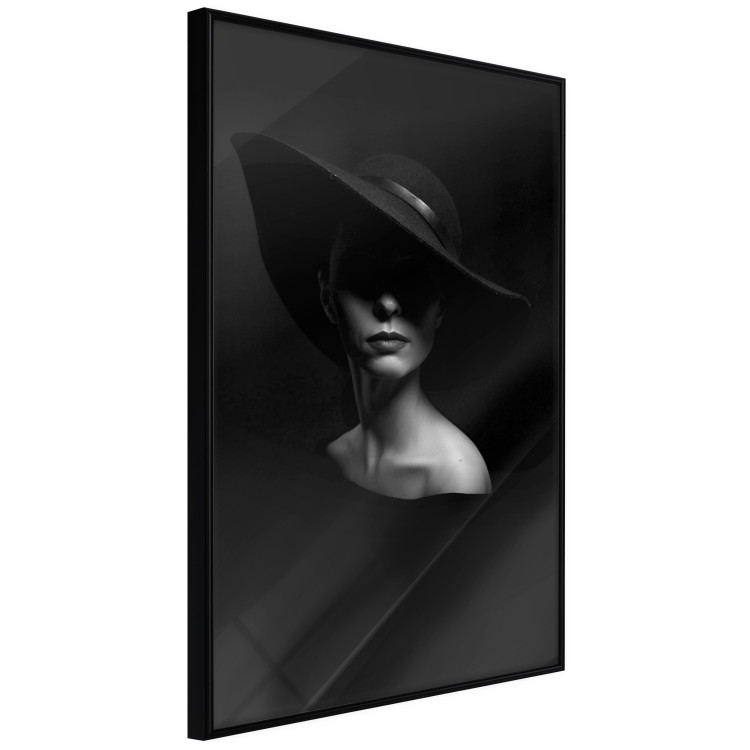 Poster Mysterious Woman - black and white portrait of a woman with a large hat 123482 additionalImage 10