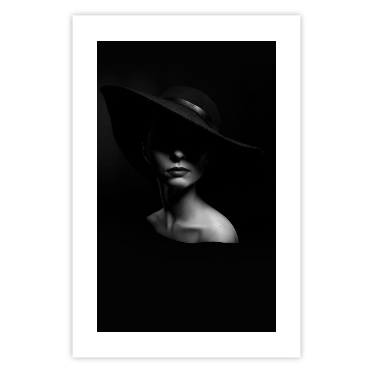 Poster Mysterious Woman - black and white portrait of a woman with a large hat 123482 additionalImage 19