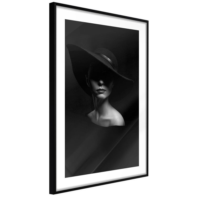 Poster Mysterious Woman - black and white portrait of a woman with a large hat 123482 additionalImage 11