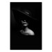 Poster Mysterious Woman - black and white portrait of a woman with a large hat 123482
