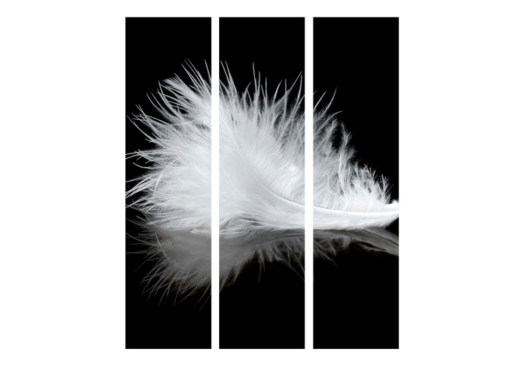 Room Separator Fleeting Moment (3-piece) - delicate white feather amidst blackness 124182 additionalImage 3