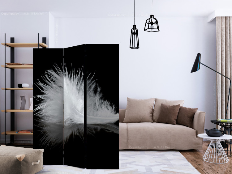 Room Separator Fleeting Moment (3-piece) - delicate white feather amidst blackness 124182 additionalImage 4