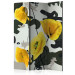 Room Divider Freshly Painted (3-piece) - yellow poppies and black-and-white speckled background 124282