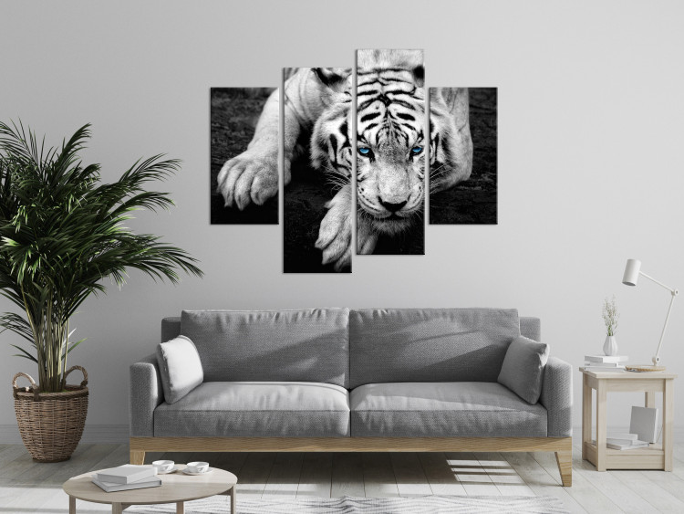 Canvas Art Print Menacing Look (4-part) - second variant - white cat in nature 128782 additionalImage 3