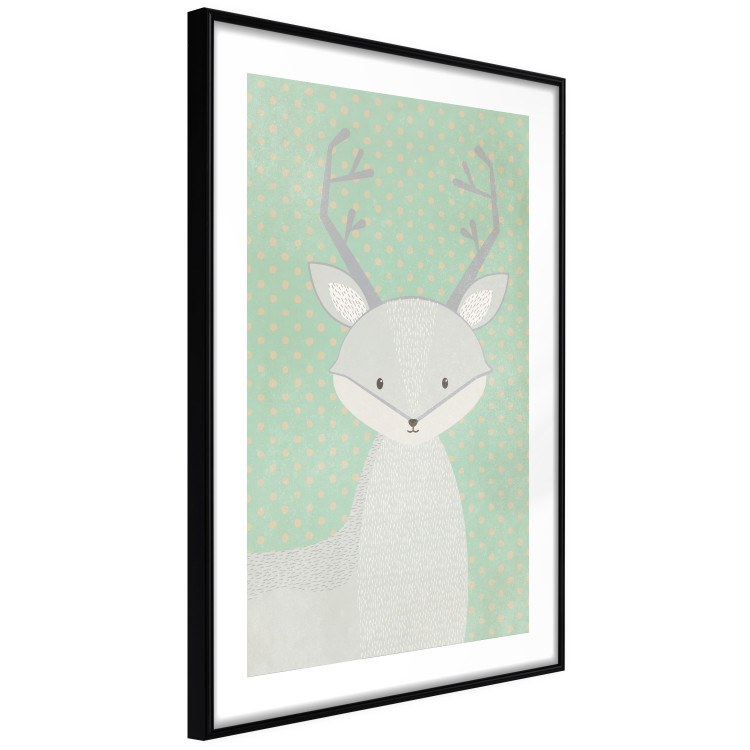 Wall Poster Young Deer - funny gray animal on green polka dot background 129582 additionalImage 6