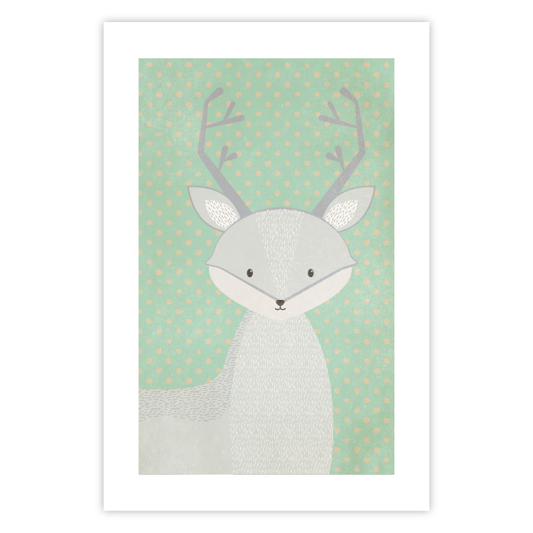 Wall Poster Young Deer - funny gray animal on green polka dot background 129582 additionalImage 19