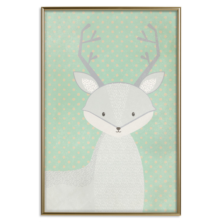 Wall Poster Young Deer - funny gray animal on green polka dot background 129582 additionalImage 17