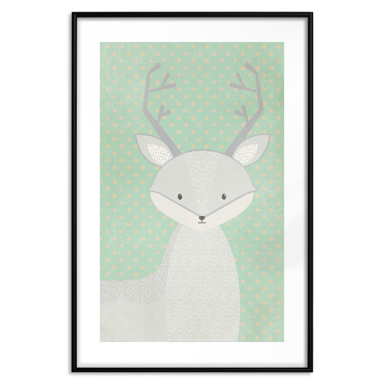 Wall Poster Young Deer - funny gray animal on green polka dot background 129582 additionalImage 15