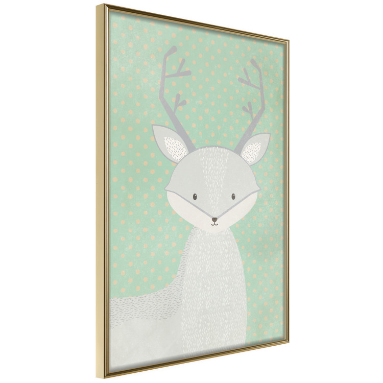 Wall Poster Young Deer - funny gray animal on green polka dot background 129582 additionalImage 12