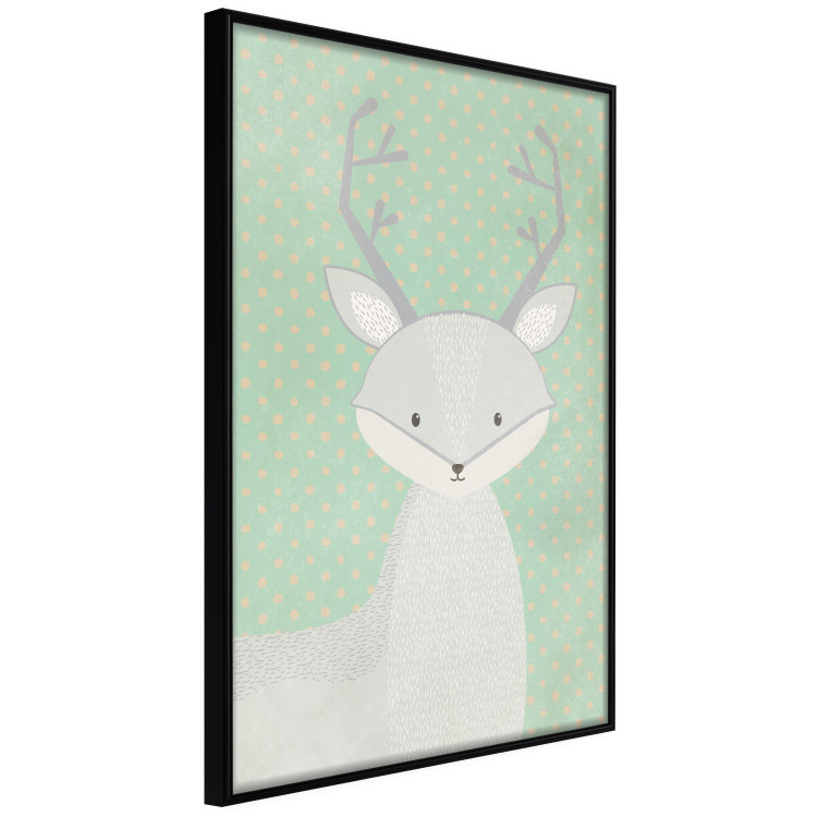 Wall Poster Young Deer - funny gray animal on green polka dot background 129582 additionalImage 11