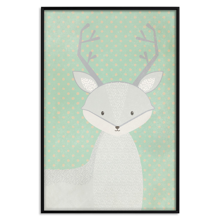 Wall Poster Young Deer - funny gray animal on green polka dot background 129582 additionalImage 16