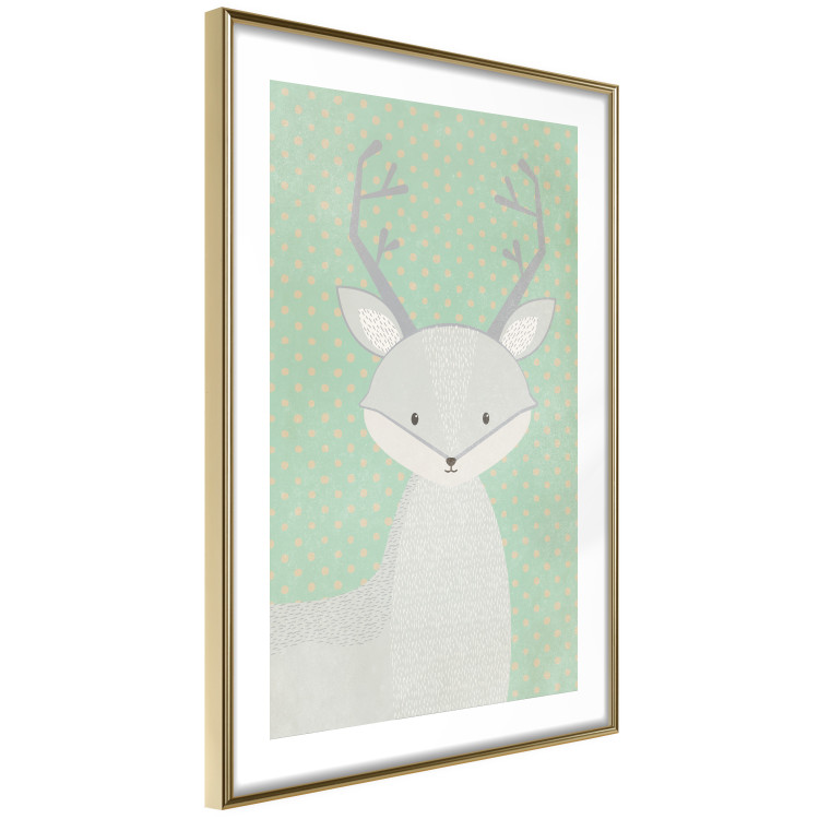 Wall Poster Young Deer - funny gray animal on green polka dot background 129582 additionalImage 7