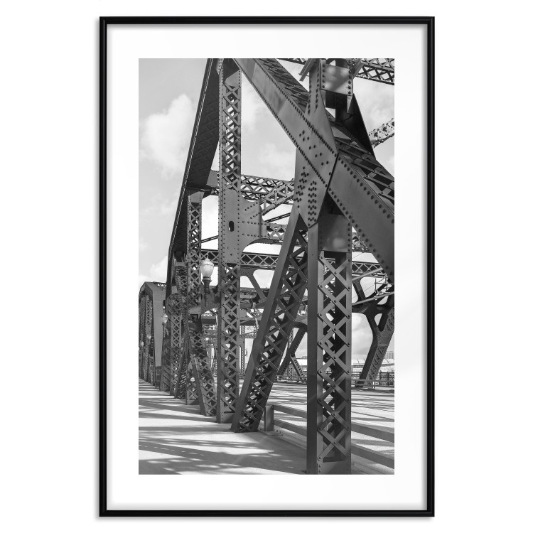 Poster Morning Bridge - gray architecture of a metal bridge against a light background 129782 additionalImage 15
