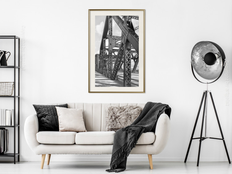 Poster Morning Bridge - gray architecture of a metal bridge against a light background 129782 additionalImage 22