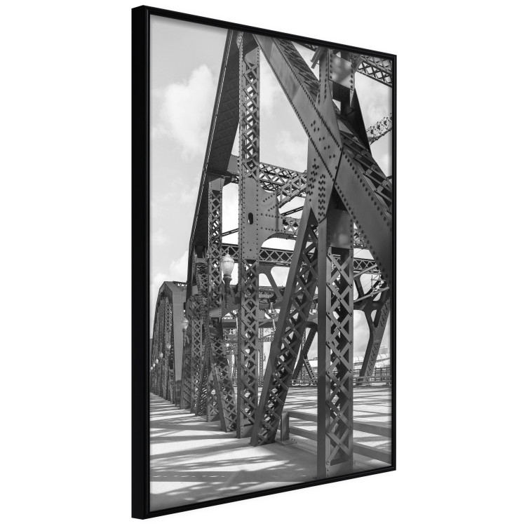 Poster Morning Bridge - gray architecture of a metal bridge against a light background 129782 additionalImage 11