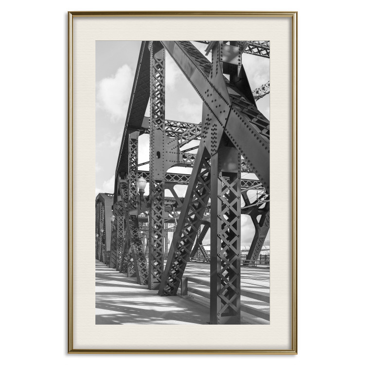 Poster Morning Bridge - gray architecture of a metal bridge against a light background 129782 additionalImage 20