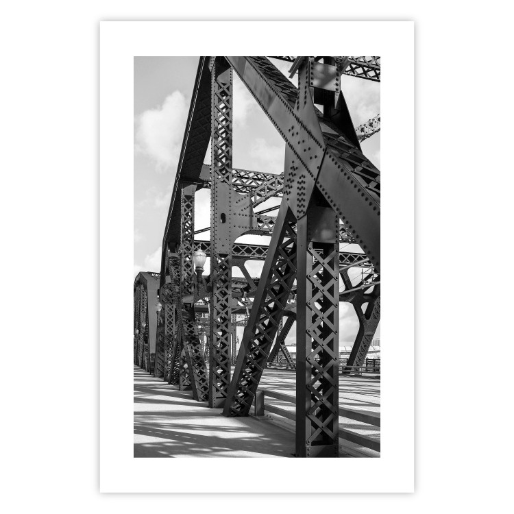 Poster Morning Bridge - gray architecture of a metal bridge against a light background 129782 additionalImage 19