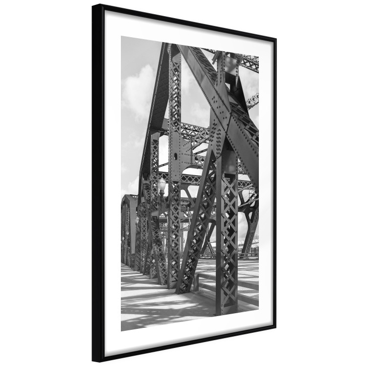 Poster Morning Bridge - gray architecture of a metal bridge against a light background 129782 additionalImage 6