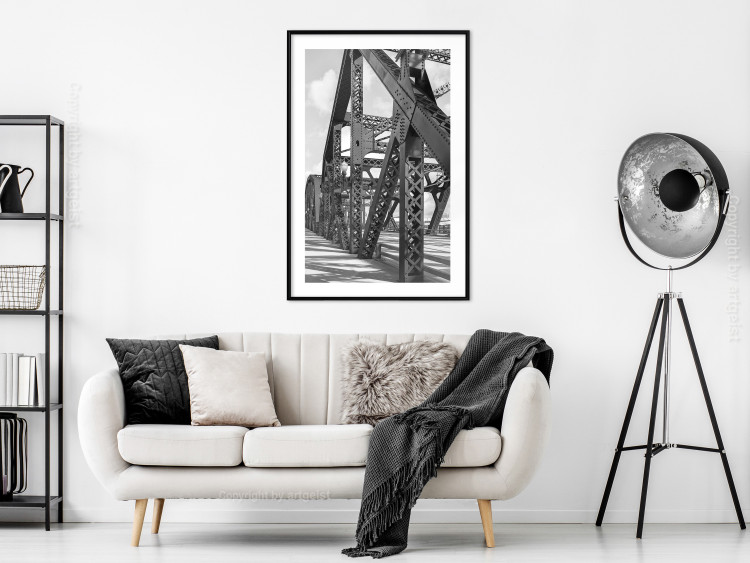Poster Morning Bridge - gray architecture of a metal bridge against a light background 129782 additionalImage 23