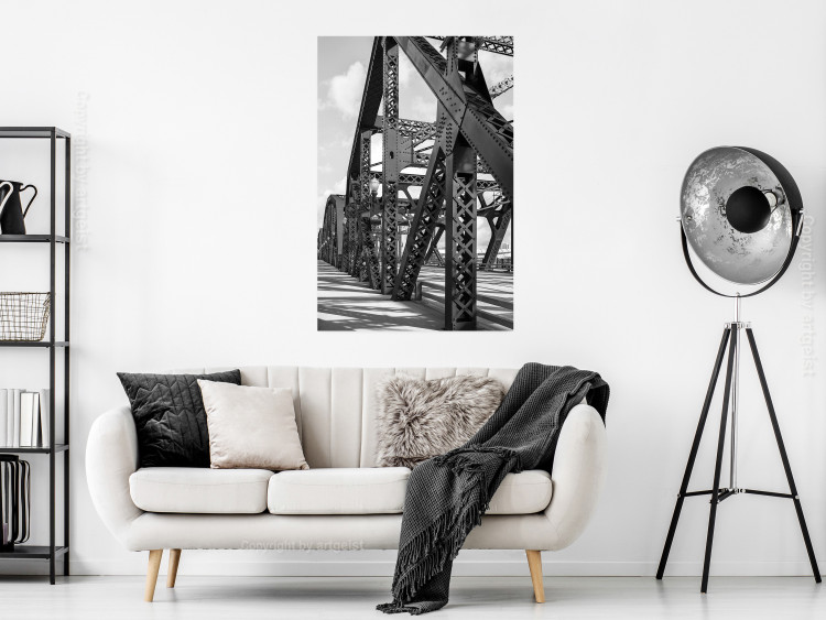 Poster Morning Bridge - gray architecture of a metal bridge against a light background 129782 additionalImage 4