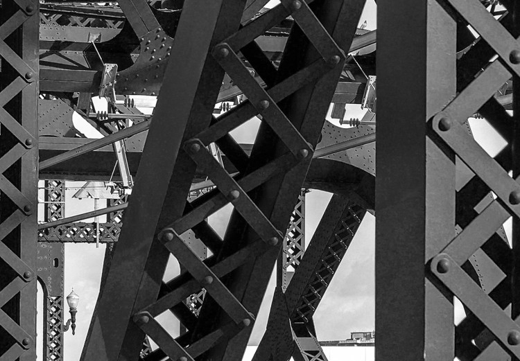 Poster Morning Bridge - gray architecture of a metal bridge against a light background 129782 additionalImage 11