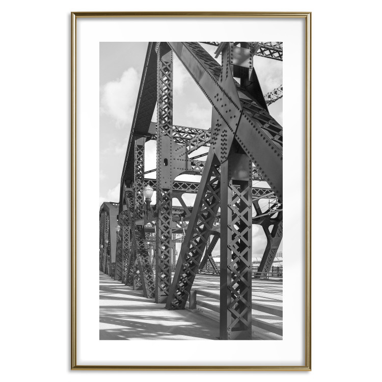 Poster Morning Bridge - gray architecture of a metal bridge against a light background 129782 additionalImage 16