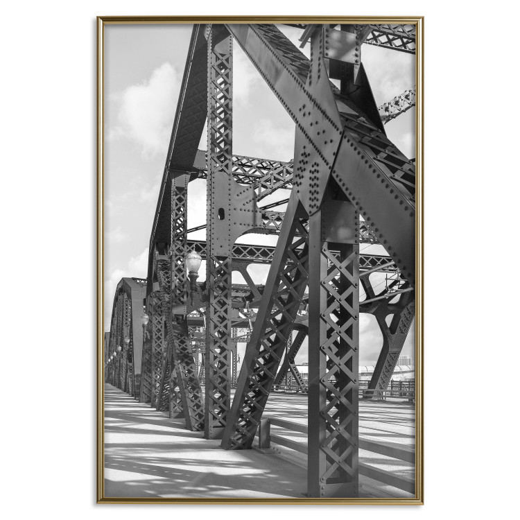 Poster Morning Bridge - gray architecture of a metal bridge against a light background 129782 additionalImage 21
