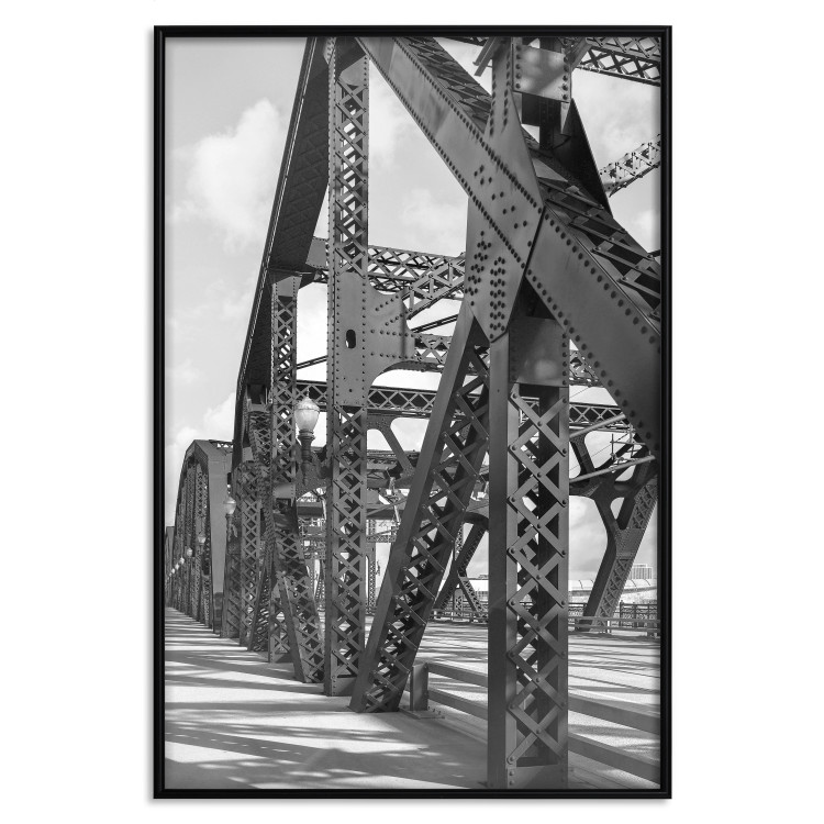 Poster Morning Bridge - gray architecture of a metal bridge against a light background 129782 additionalImage 18
