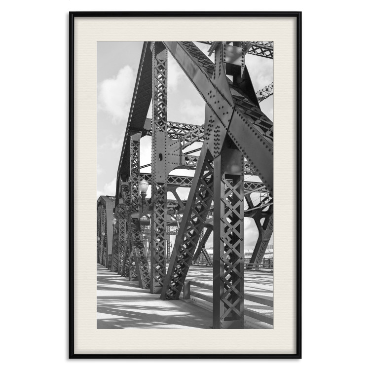 Poster Morning Bridge - gray architecture of a metal bridge against a light background 129782 additionalImage 19