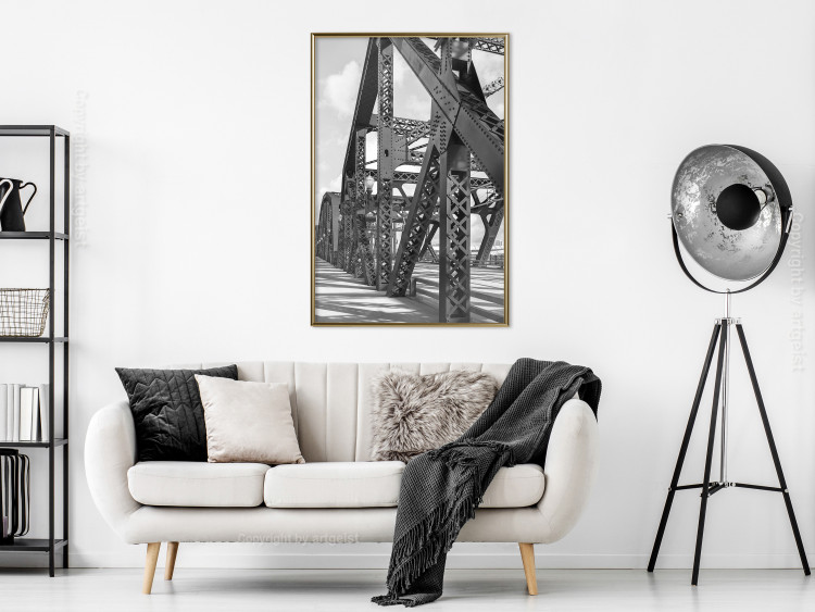 Poster Morning Bridge - gray architecture of a metal bridge against a light background 129782 additionalImage 7