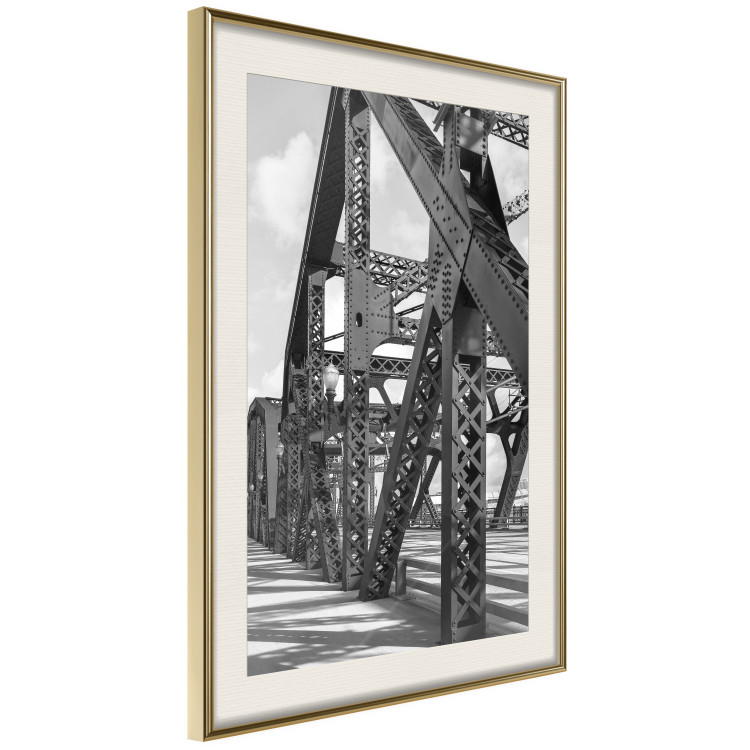 Poster Morning Bridge - gray architecture of a metal bridge against a light background 129782 additionalImage 3