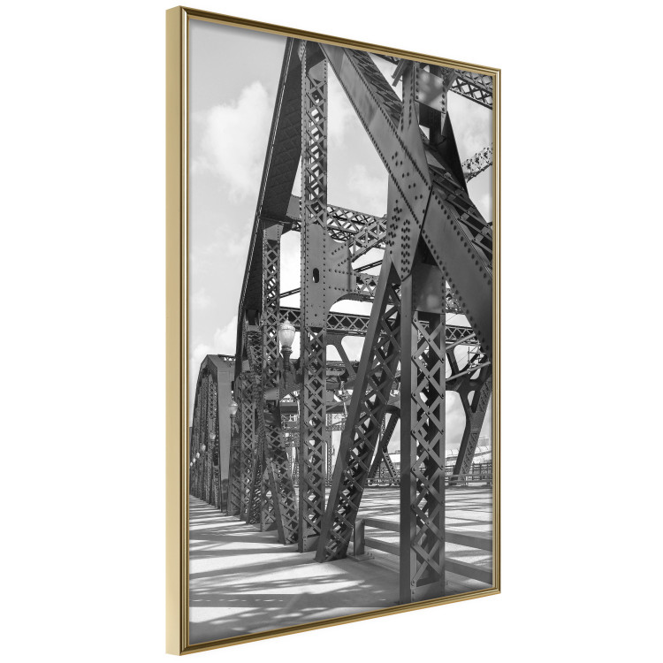 Poster Morning Bridge - gray architecture of a metal bridge against a light background 129782 additionalImage 12