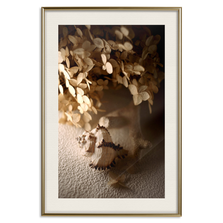 Poster Rustling Shell - flowers and seashell on the beach in brown colors 131782 additionalImage 20