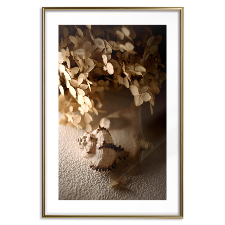 Poster Rustling Shell - flowers and seashell on the beach in brown colors 131782 additionalImage 16