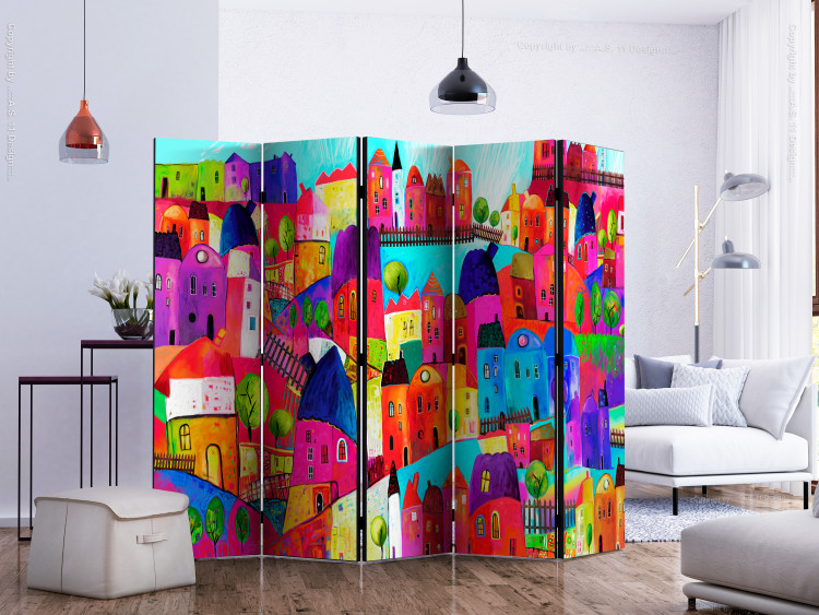 Room Separator Rainbow Town II (5-piece) - colorful urban abstraction 132682 additionalImage 2