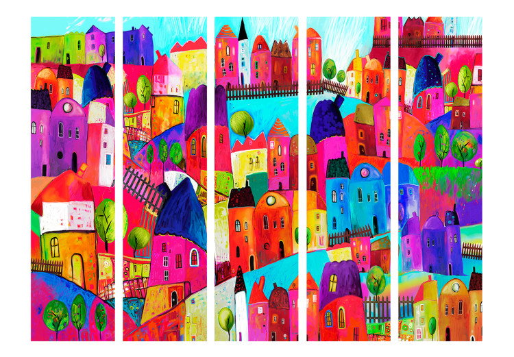 Room Separator Rainbow Town II (5-piece) - colorful urban abstraction 132682 additionalImage 3