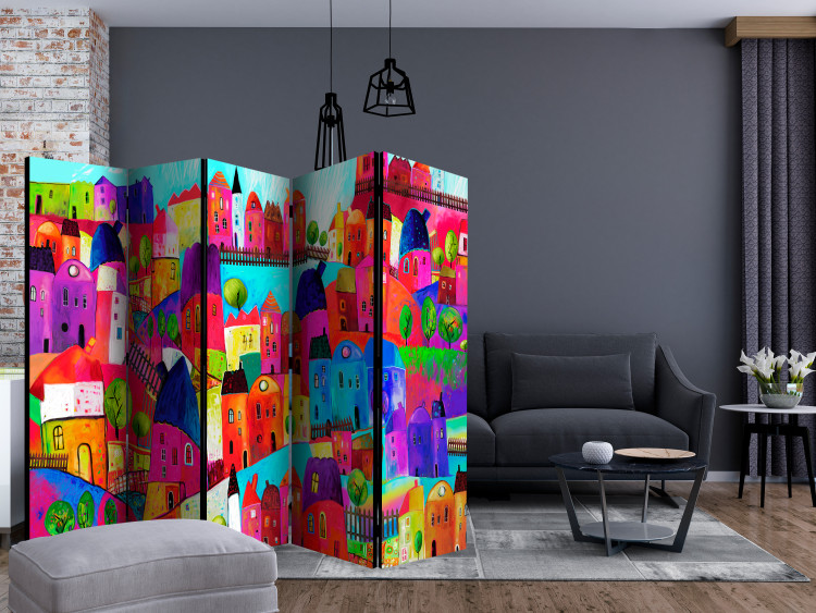 Room Separator Rainbow Town II (5-piece) - colorful urban abstraction 132682 additionalImage 4