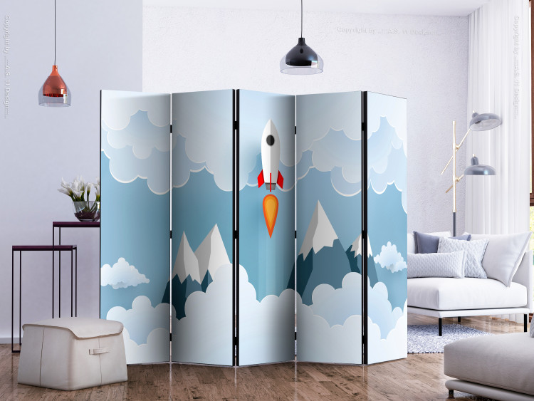 Room Divider Screen Rocket in the Clouds II (5-piece) - celestial landscape for children 133082 additionalImage 2