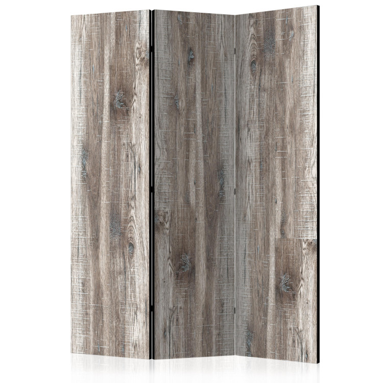 Folding Screen Stylish Wood (3-piece) - simple composition in brown background with planks 133182