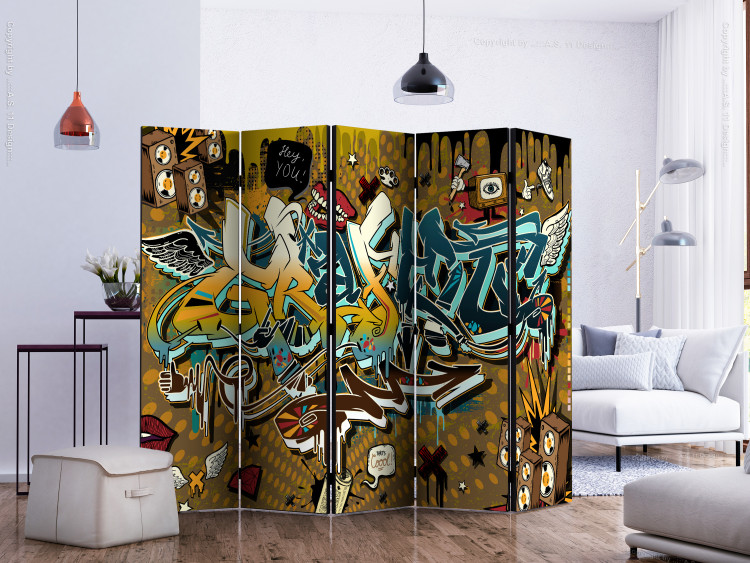 Room Separator Cool! II (5-piece) - abstraction in colorful graffiti with writings 133282 additionalImage 2