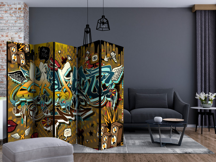 Room Separator Cool! II (5-piece) - abstraction in colorful graffiti with writings 133282 additionalImage 4
