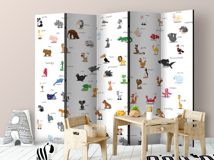Room Divider Animals (for Kids) II (5-piece) - colorful composition with inscriptions 133382 additionalImage 4