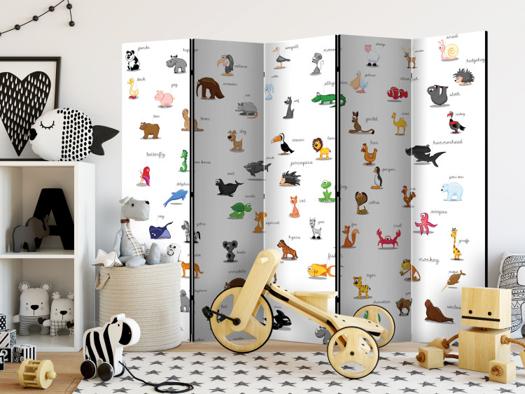 Room Divider Animals (for Kids) II (5-piece) - colorful composition with inscriptions 133382 additionalImage 2