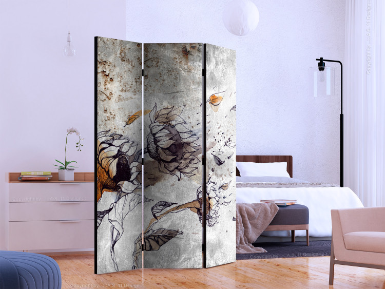 Room Divider Summoning Sunflowers - sunflower flowers on a concrete wall background 133782 additionalImage 2