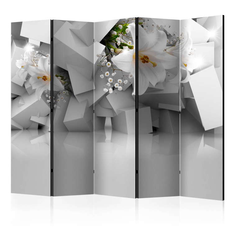 Folding Screen Lost in Chaos II - white lily flower on a background of geometric shapes 133882